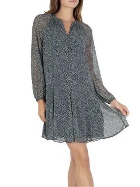 Joie Limited Ed. Balloon Sleeve Swing Dress Green Animal Spot Women's XL $378